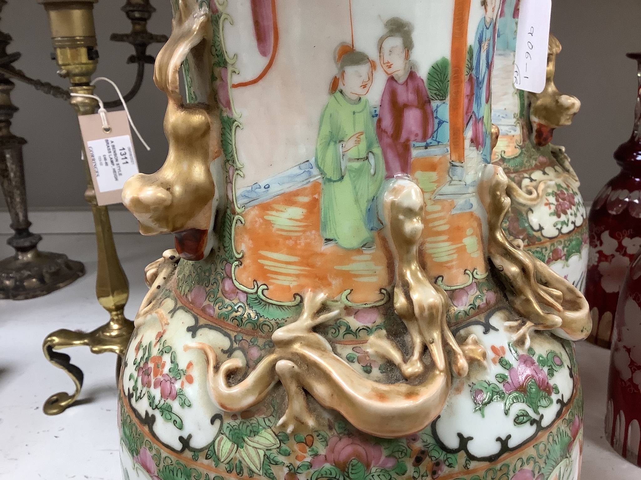 A pair of 19th century Chinese famille rose vases, height 36cm